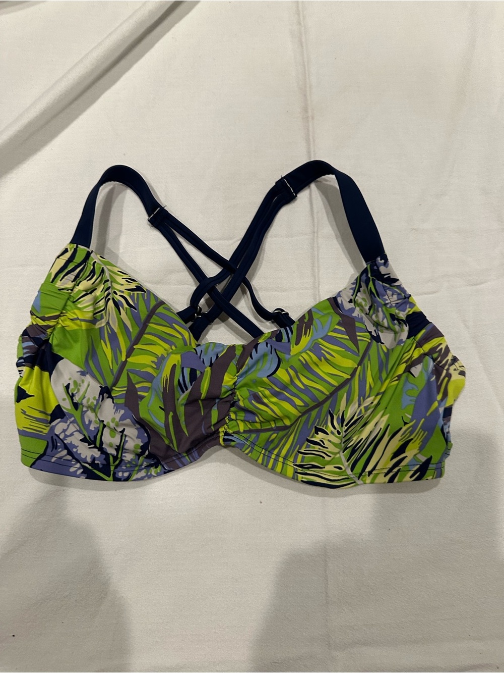 Title Nine Tropical Leaf Print Swim Top - 34D